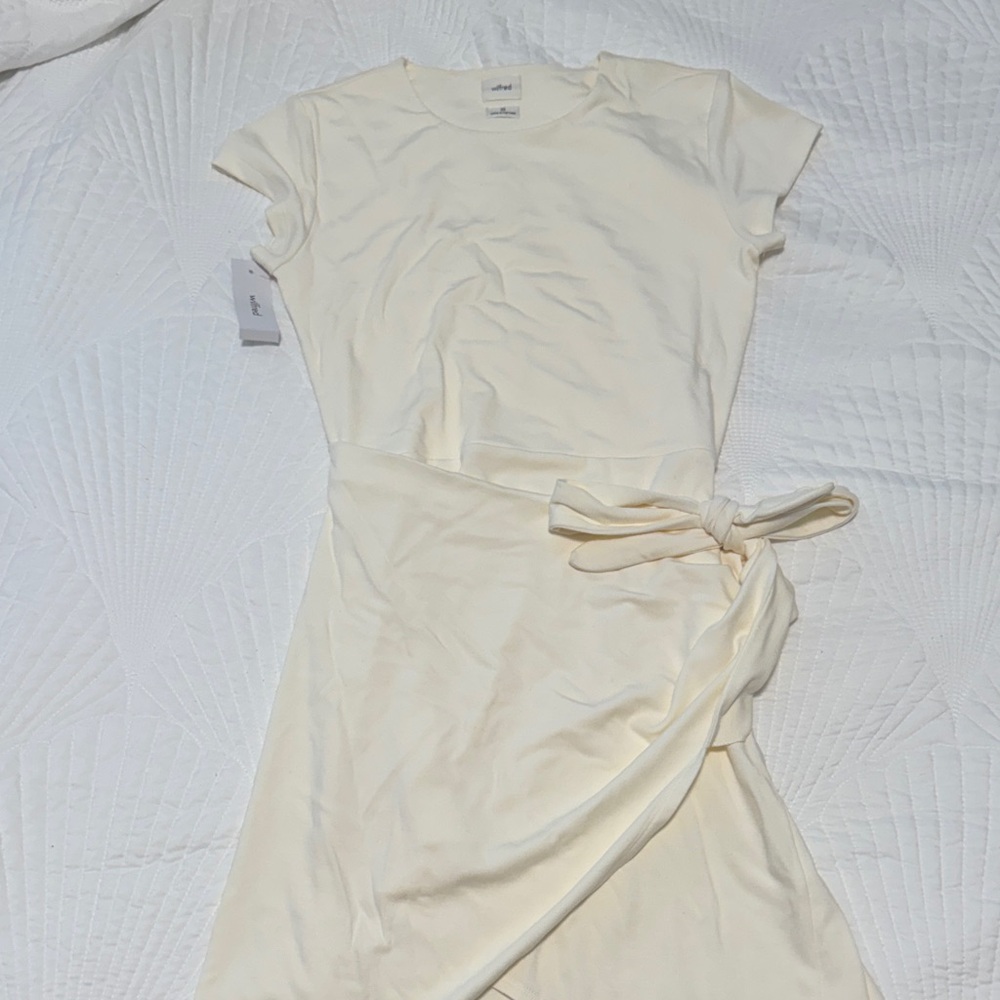 Aritzia Cream Asymmetrical Wrap Dress